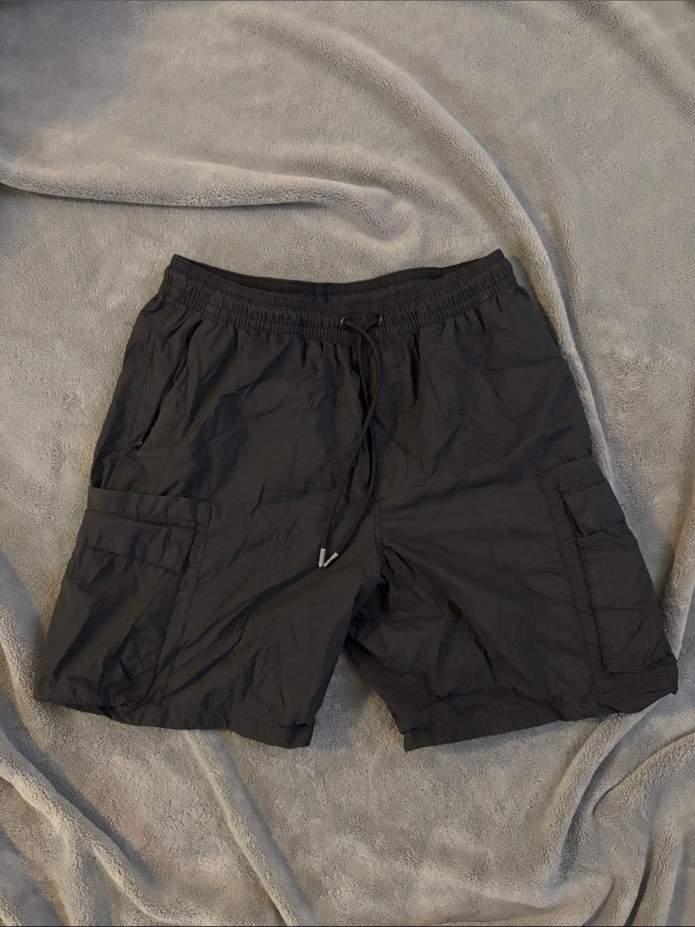 Men's Black Cargo Shorts with Drawstring Waist